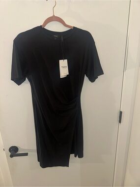 Theory Black Draped Short Sleeve Mini Dress